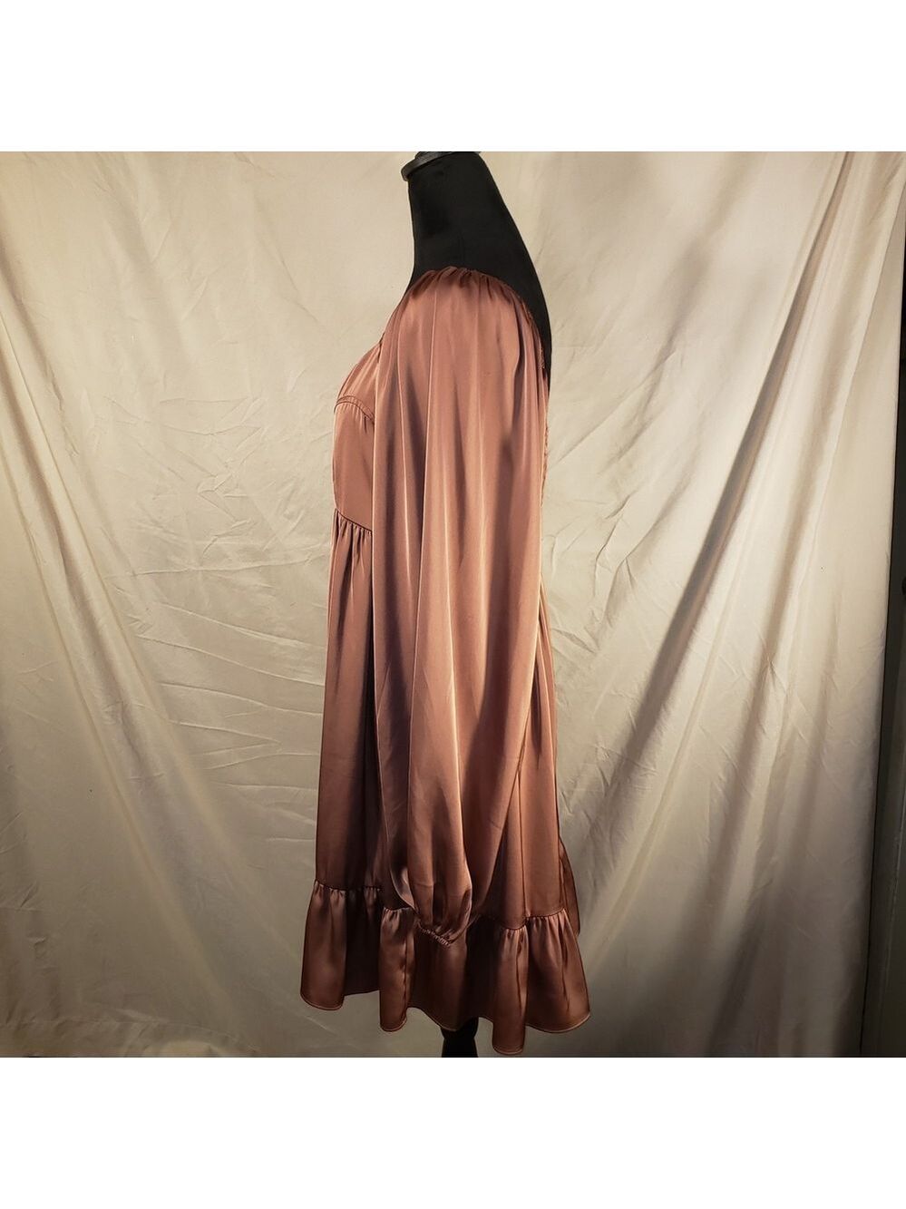 Mittoshop Satin Long-Sleeve Babydoll Dress in Rose Taupe - L - Picture 5 of 6